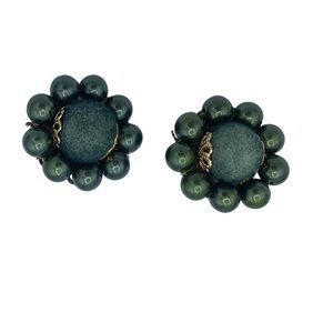 Vintage made in Japan green Pearl cluster clip on earrings 50S